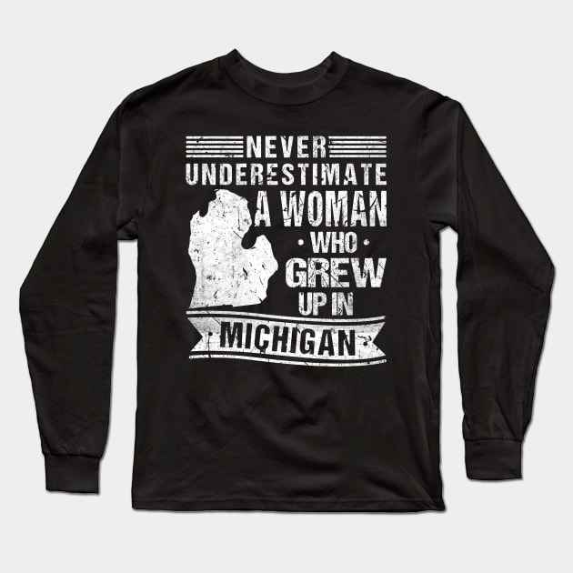 Vintage Michigan Map Long Sleeve T-Shirt by Humbas Fun Shirts